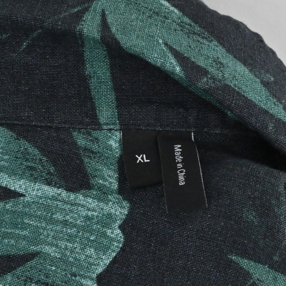Theory Irving Bamboo Shirt Mens Size XL Black Teal Linen Tropical Button Resort - Picture 6 of 9